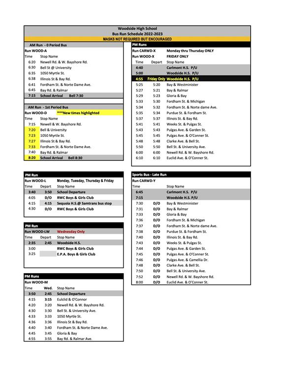Woodside High School Bus Schedule