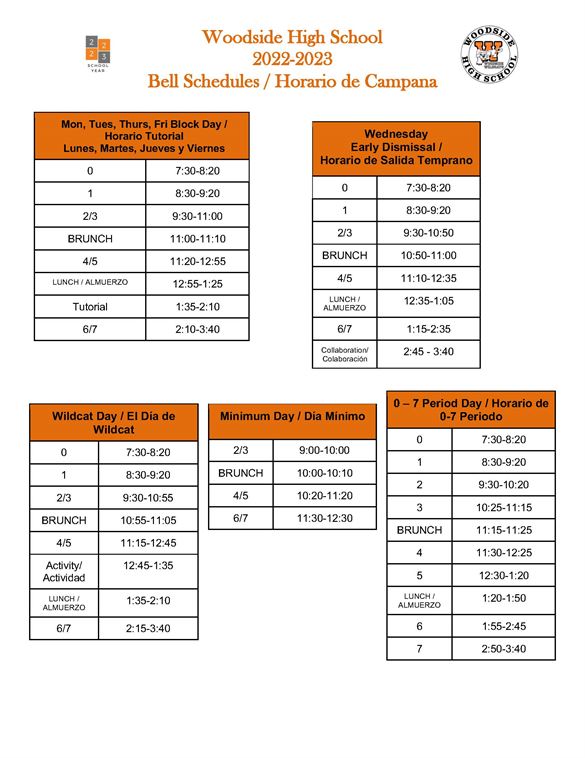2022-2023 Bell Schedules Horario de Compana